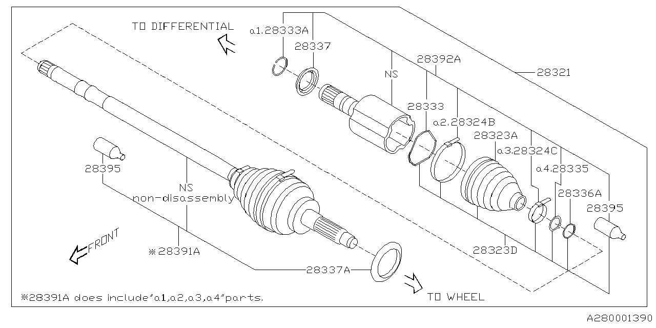 28321SJ010 Subaru DRV SFT ASSY F 95F95