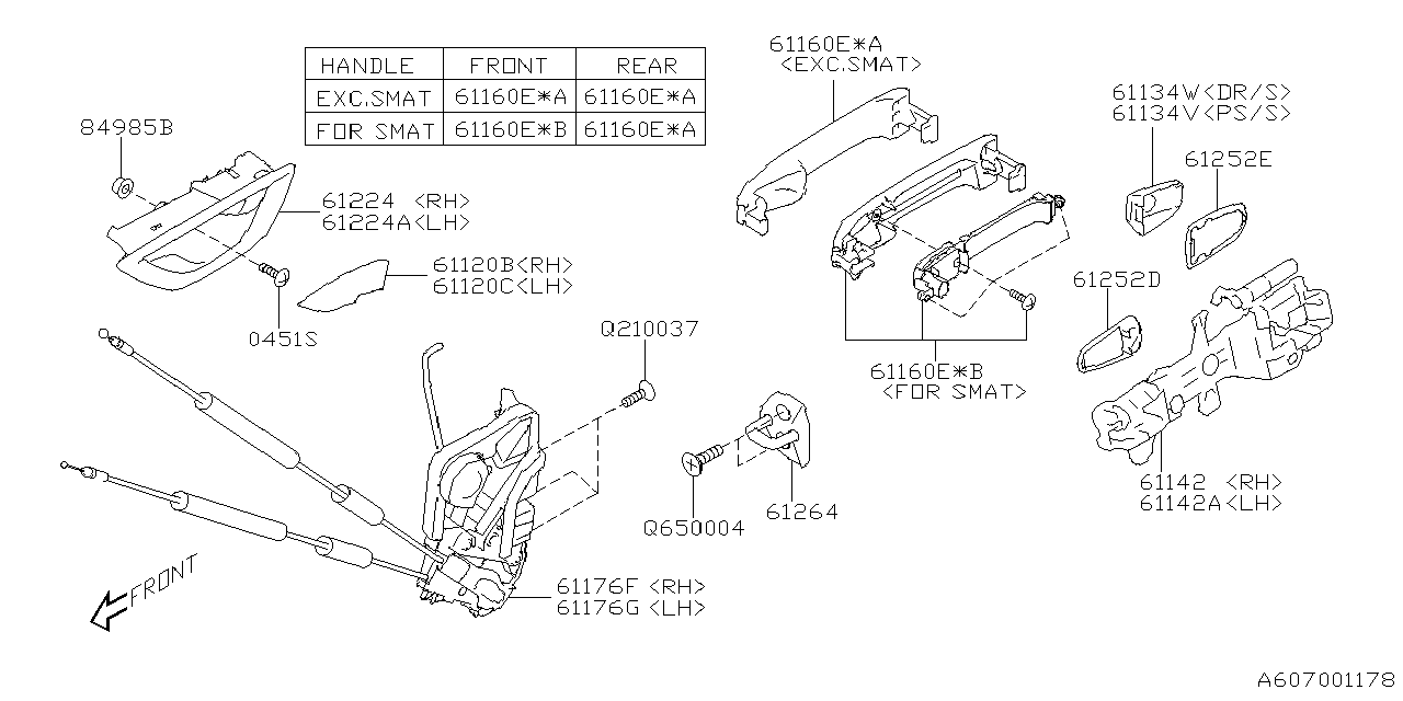 61032SJ133 Subaru LATCH&ACT AY DR FLH