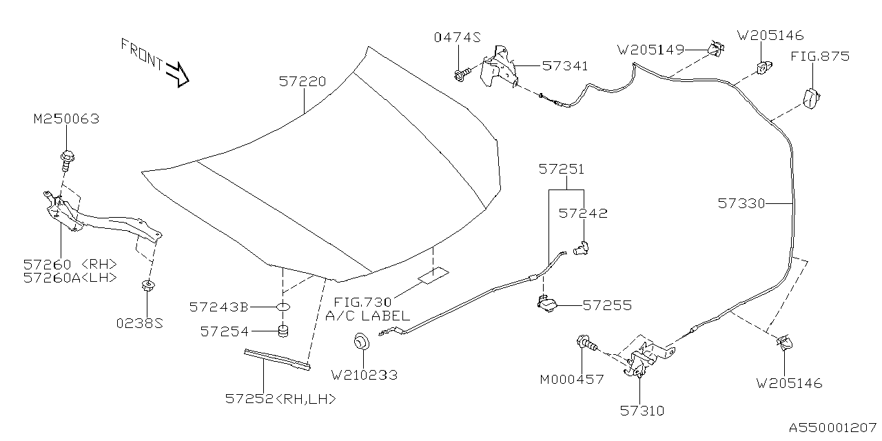 57251CC000 Subaru STAY ASSY F HOOD