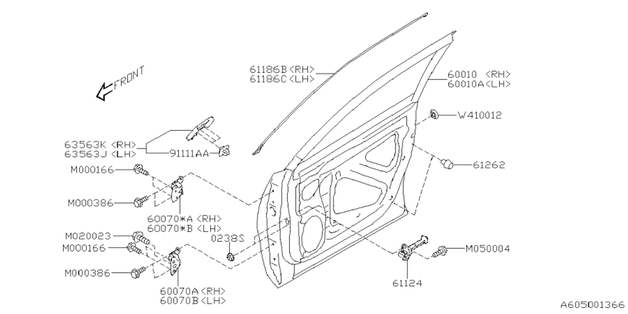 60079SL000 Subaru HINGE ASSY DR F URH