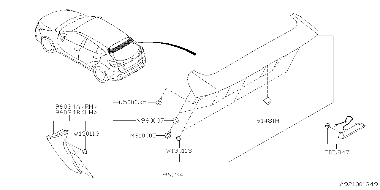 96039FN000P8 Subaru Spoiler Assembly Roof Center