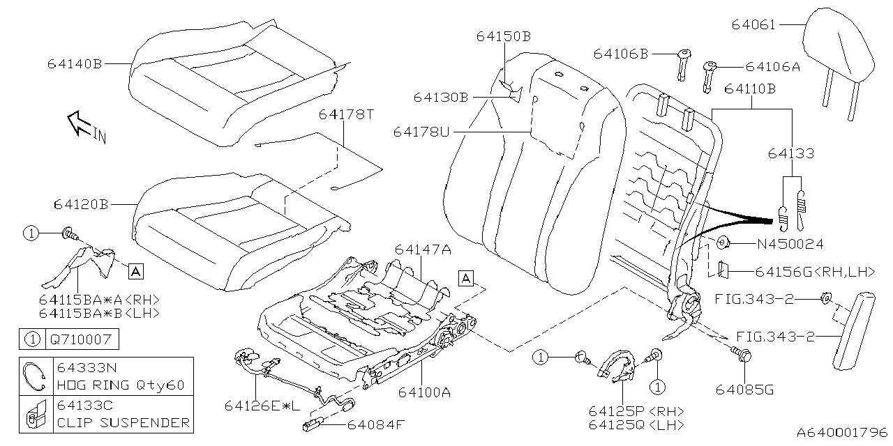 64100AN01B Subaru Seat Frame Cushion Front Left Hand