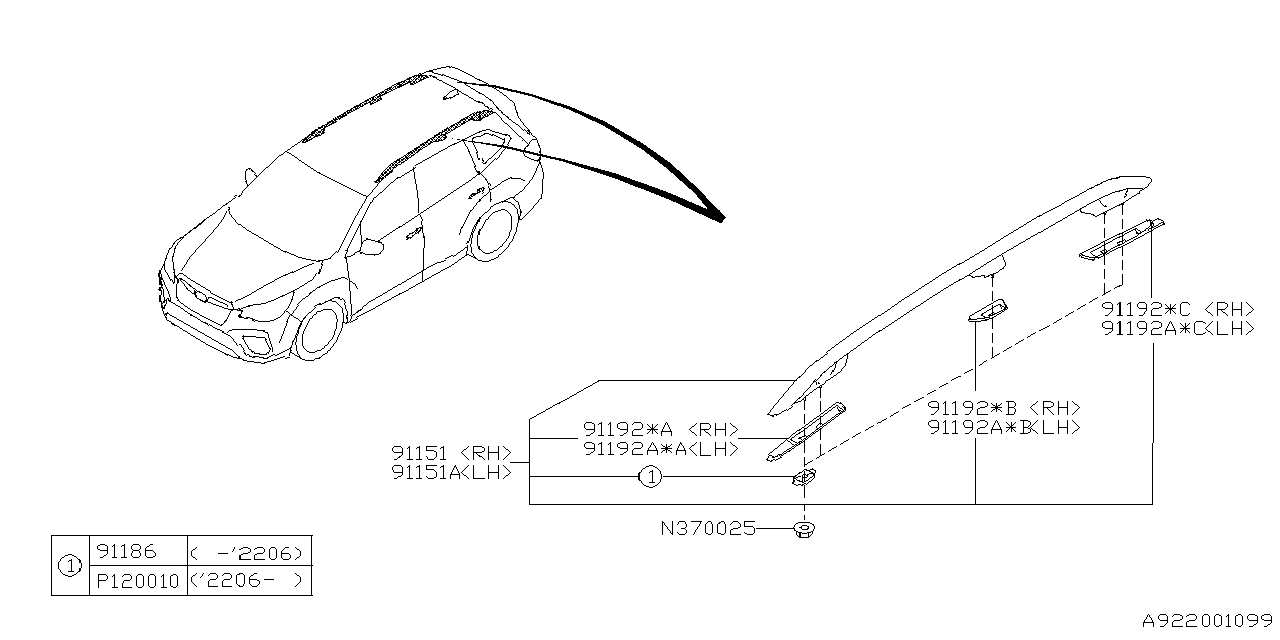 91151SJ080 Subaru ROOF RAIL ASSY RH