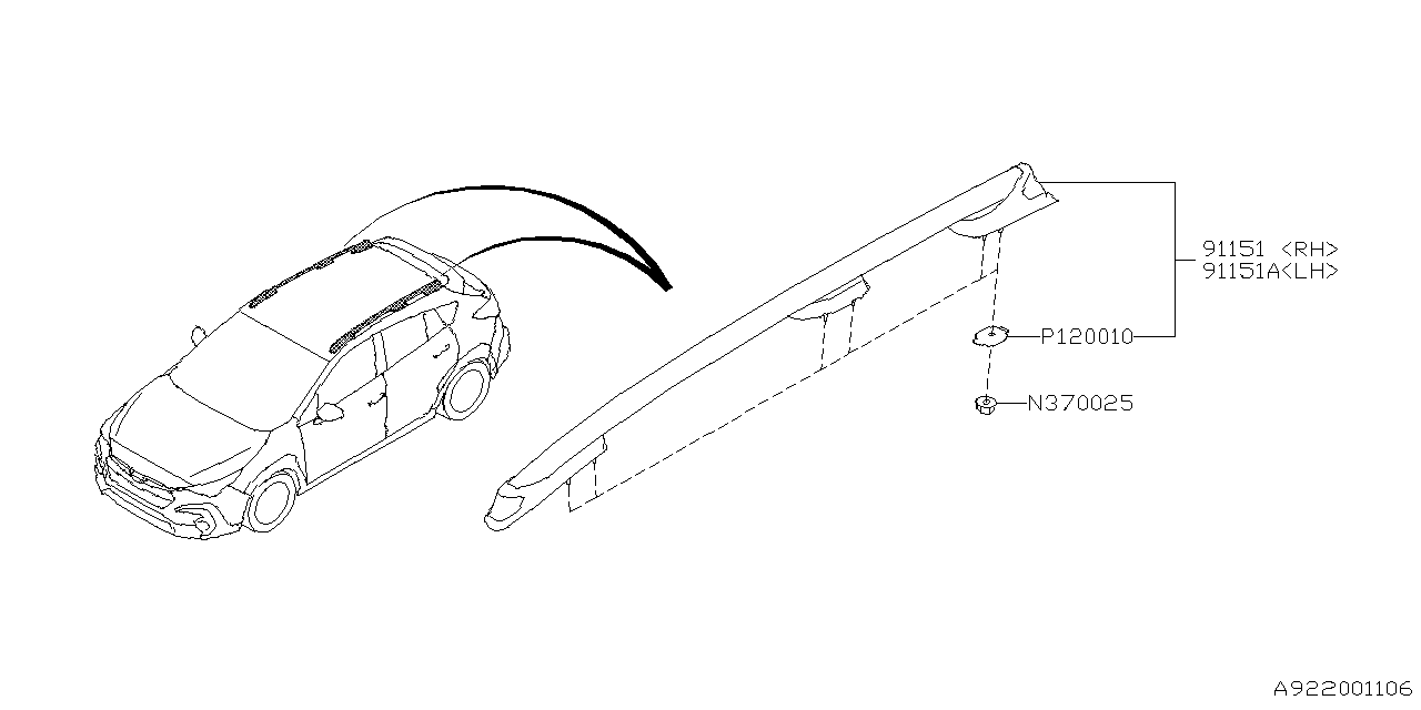 Subaru 91151FN05A ROOF RAIL ASSY LH 91151FN05A Subaru ROOF RAIL ASSY LH