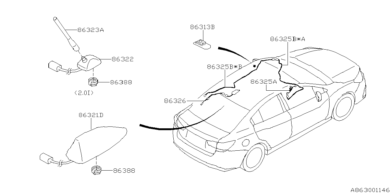 86321FL50AG9 Subaru Antenna Assembly 4XT