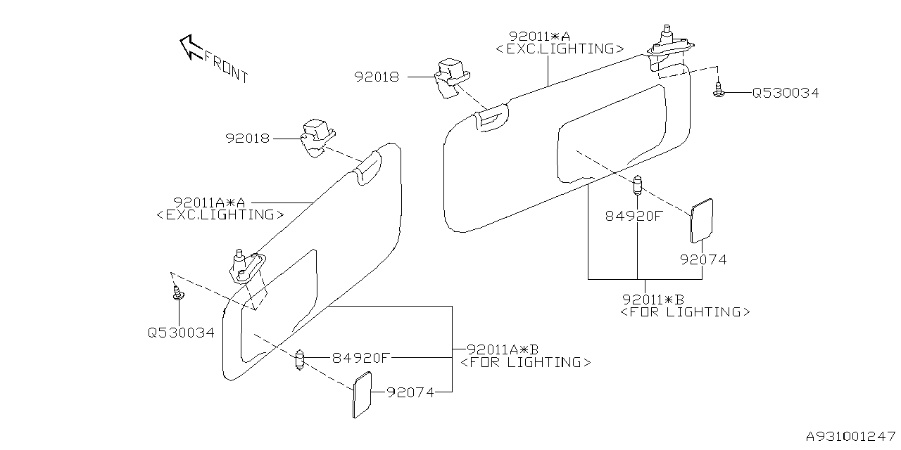 92011CC040JC Subaru SUN VISOR ASSY RH