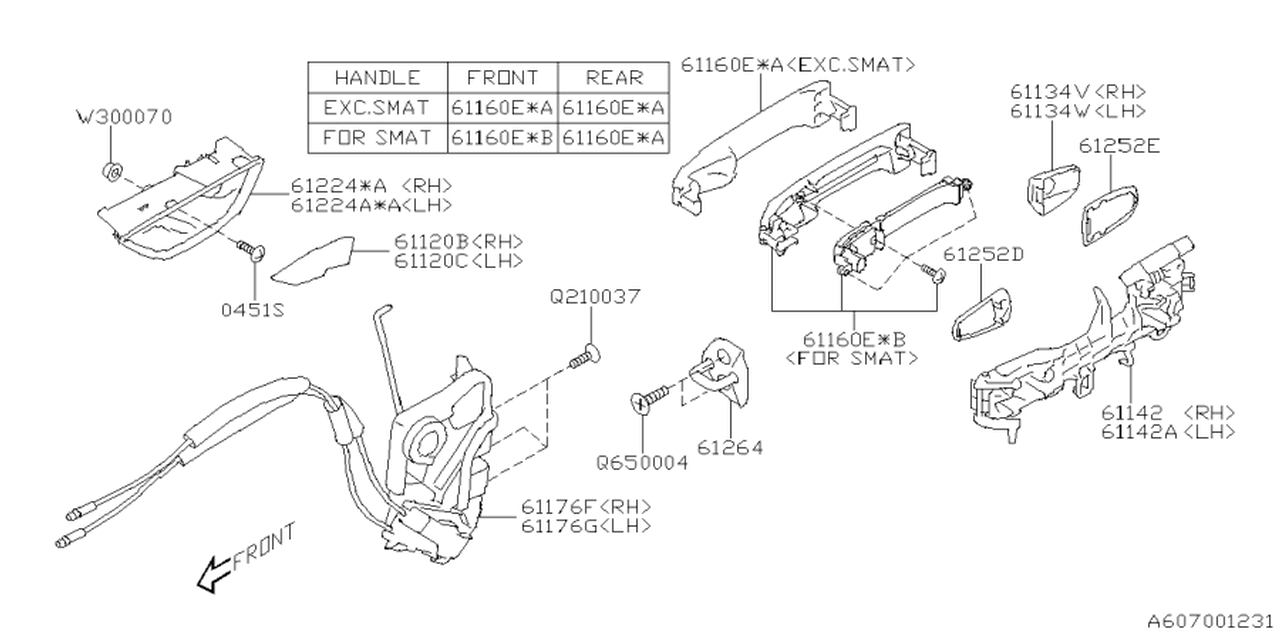61032SL080 Subaru LATCH&ACT AY DR FRH