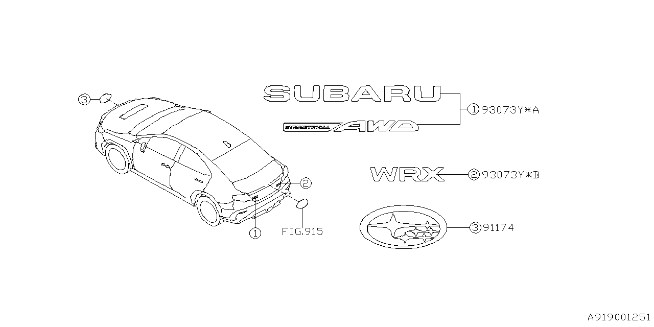 Subaru 93013VC030 ORNAMENT F SIX 93013VC030 Subaru ORNAMENT F SIX