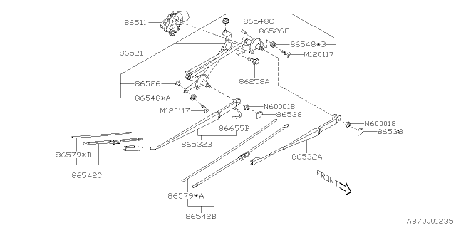 2023 Subaru Impreza 4 Cyl 2.0L 5MT Wagon Wiper - Windshilde Diagram 2