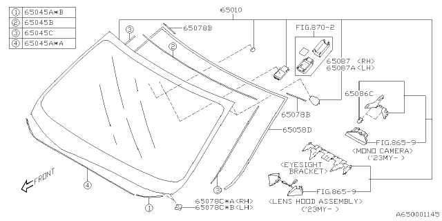 2024 Subaru Ascent Windshield Glass Assembly Diagram for 65009XC06B