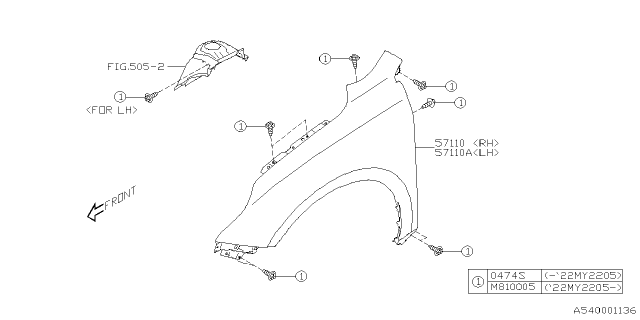 2023 Subaru Outback Fender F OBK LH Diagram for 57120AN07A9P