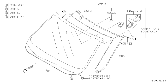 2022 Subaru Ascent Windshield Glass Assembly Diagram for 65009XC00B