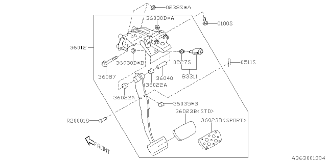 2023 Subaru Impreza 4 Cyl 2.0L CVT Premium w/Eyesight Wagon Pedal System Diagram 2