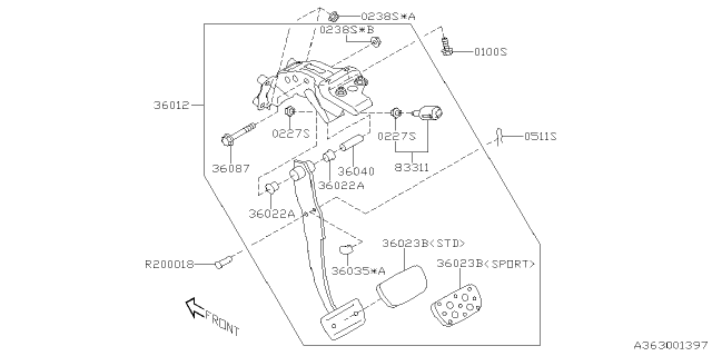 2025 Subaru Impreza PEDAL ASSY-BRAKE LCN Diagram for 36092FN020