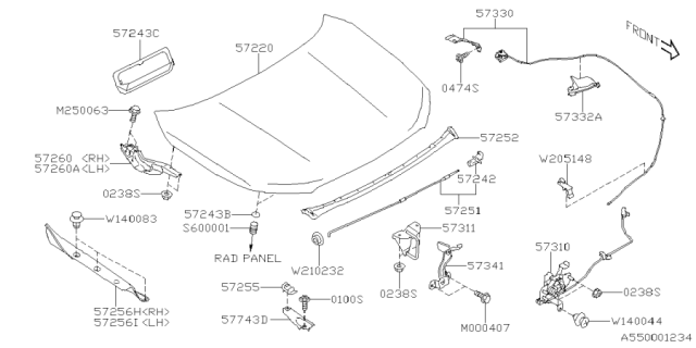 2025 Subaru Forester STAY ASSY F HOOD Diagram for 57251SL000