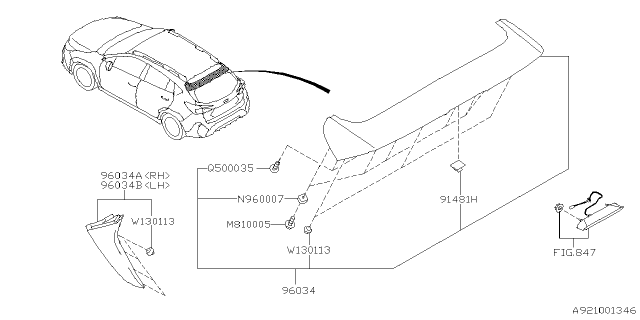 2024 Subaru Crosstrek Spoiler Assembly Roof Center Diagram for 96039FN000W6