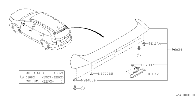 2024 Subaru Ascent SPOILER ASSY ROOF Diagram for 96031XC00BNN