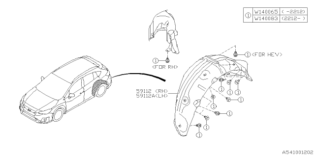 2023 Subaru Crosstrek MUD GUARD ASSY R LH Diagram for 59112FL021