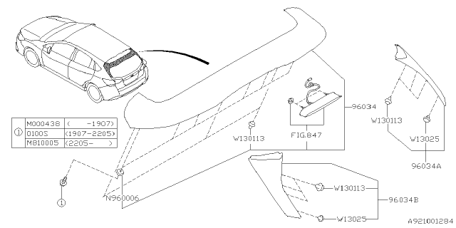 2023 Subaru Impreza 4 Cyl 2.0L 5MT Wagon Spoiler Diagram 2