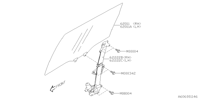 2023 Subaru Forester 4 Cyl 2.5L Touring w/Eyesight Door Parts - Glass & Regulator Diagram 2