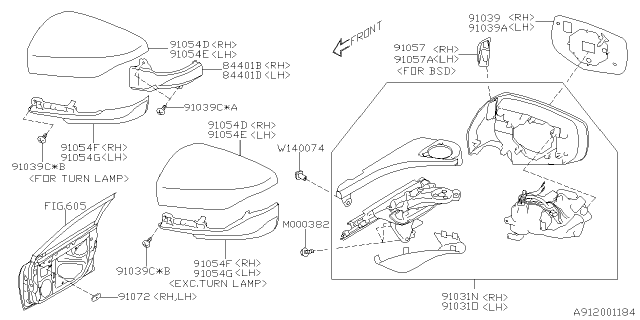 2024 Subaru Legacy Rear View Mirror Unit Right Hand Side Diagram for 91036AN83A