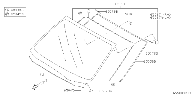 2022 Subaru Impreza Windshield Glass Assembly Diagram for 65010FL05A