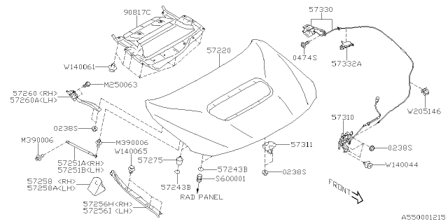 2023 Subaru WRX STAY ASSY F HOOD RH Diagram for 57251VC000