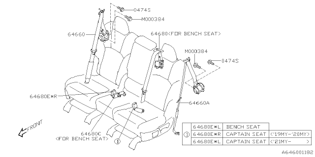 2022 Subaru Ascent BELT ASSY R CTR OCTR Diagram for 64666XC00BWA