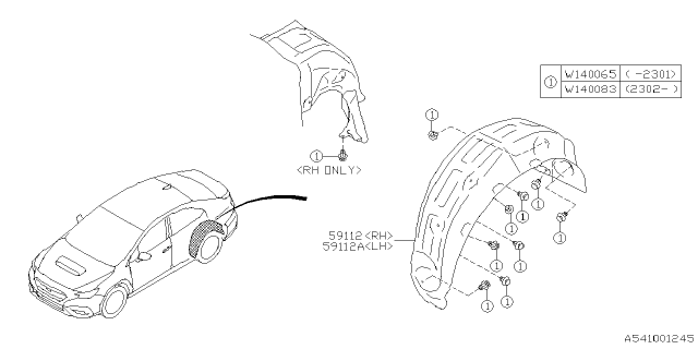 2023 Subaru WRX MUD GUARD R SLH Diagram for 59122VC030