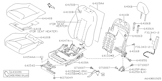 2025 Subaru Impreza Seat Cover Assembly B RFLH Diagram for 64150FN350VI