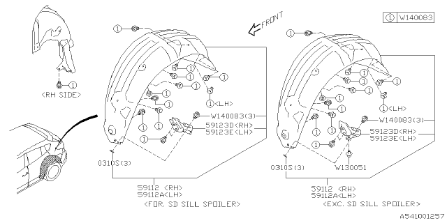 2024 Subaru Impreza MUD GUARD ASSY R LH Diagram for 59112FN050