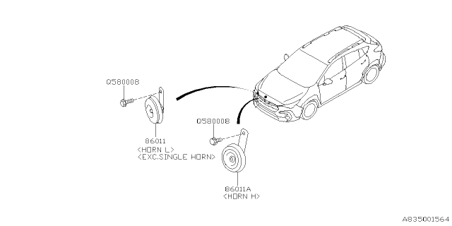 2024 Subaru Crosstrek HORN ASSY (L) Diagram for 86012FN000