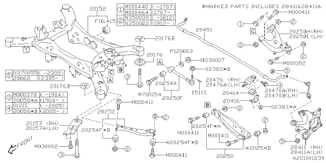 2023 Subaru Impreza Sub Frame Assembly R Diagram for 20152FL01C