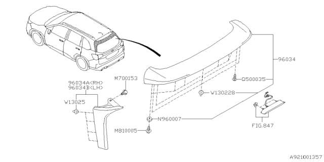 2025 Subaru Forester SPOILER ASSY ROOFCTR Diagram for 96039SL000G7