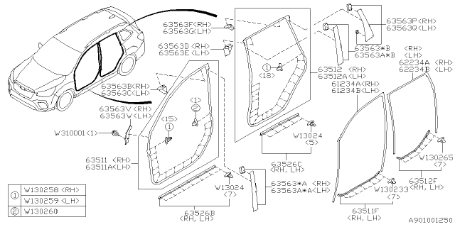 2023 Subaru Forester GLASSRUN DR F RH Diagram for 63527SJ001