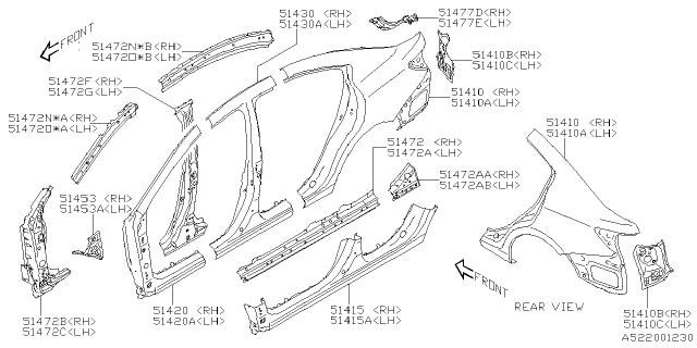 2022 Subaru Impreza 4 Cyl 2.0L CVT Eyesight Sedan Side Panel Diagram 3