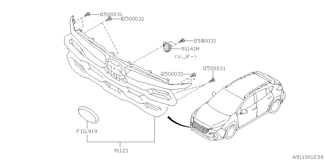 2025 Subaru Crosstrek GRILLE ASSY F XV GRY Diagram for 91121FN24A
