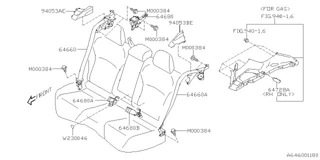 2023 Subaru Crosstrek CTR BELT ASSY R RH Diagram for 64680FL101VH