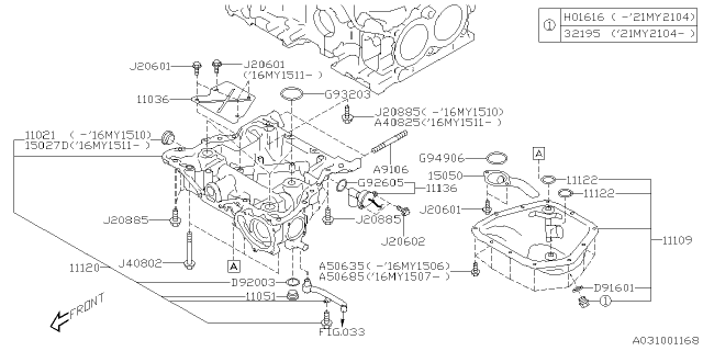 2021 Subaru WRX 4 Cyl 2.0L 6MT Base Oil Pan Diagram 2
