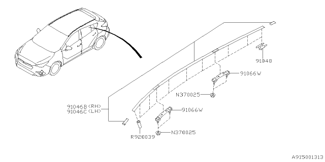 2024 Subaru Impreza MOLDING ASSY ROOFLH Diagram for 91046FN010