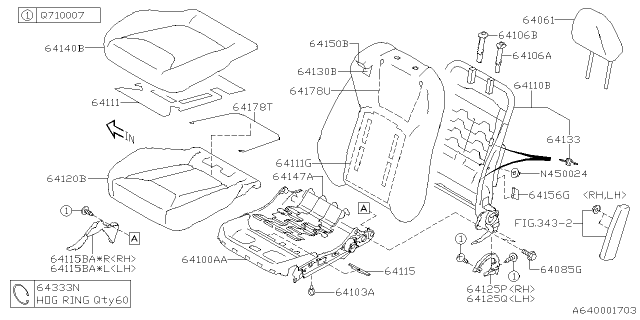 2023 Subaru Impreza Seat Frame Cushion Front Left Hand Diagram for 64100FL01C