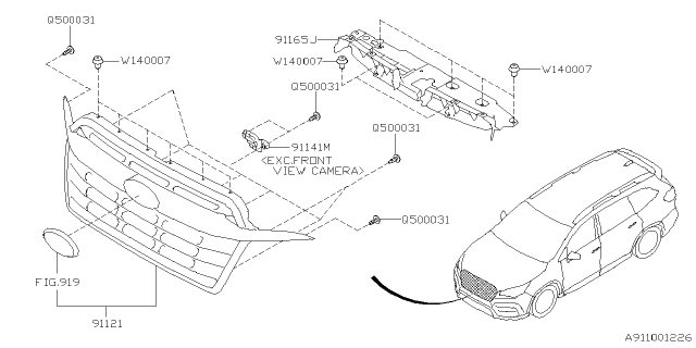 2025 Subaru Ascent GRILLE ASSY F Diagram for 91121XC07A