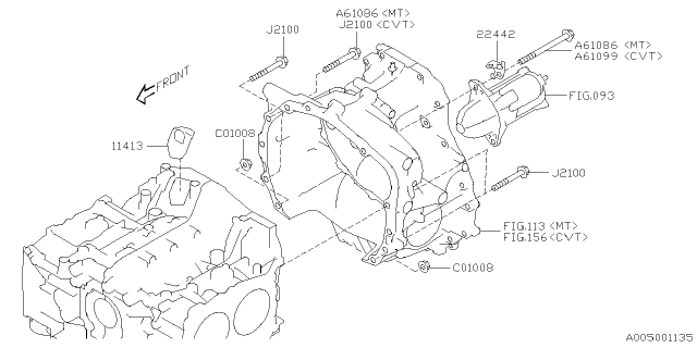 2023 Subaru Impreza 4 Cyl 2.0L 5MT Wagon Timing Hole Plug & Transmission Bolt Diagram 3