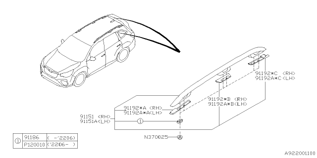 2025 Subaru Forester 4 Cyl 2.5L Wilderness w/Eyesight Roof Rail Diagram 2