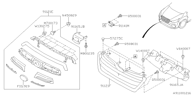 2023 Subaru Forester GRILLE ASSY F UPRWLD Diagram for 91121SJ430