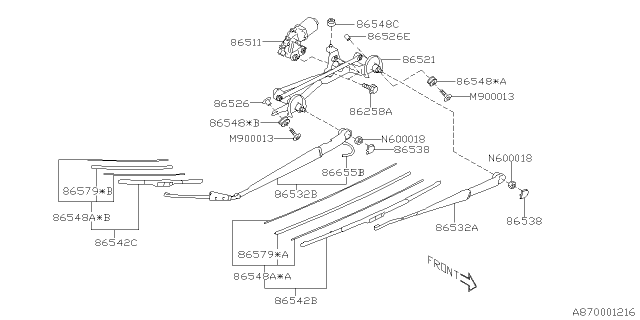 2021 Subaru WRX 4 Cyl 2.0L CVT Premium With Lip ES Wiper - Windshilde Diagram 2