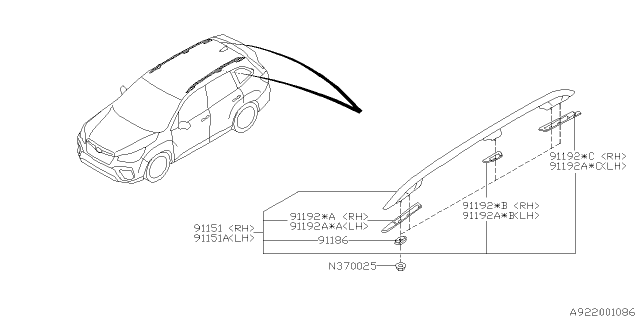 2022 Subaru Forester 4 Cyl 2.5L Touring w/Eyesight Roof Rail Diagram 2