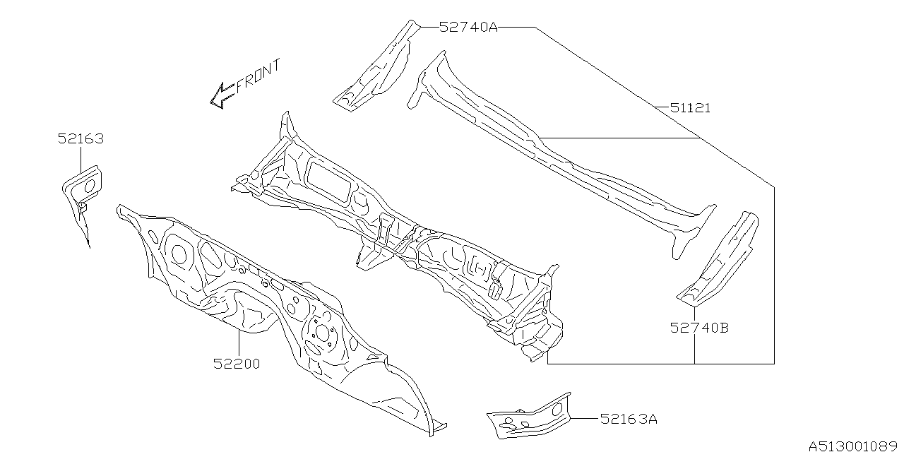 2014 Subaru Impreza Sedan Toe Board & Front Panel & Steering Beam