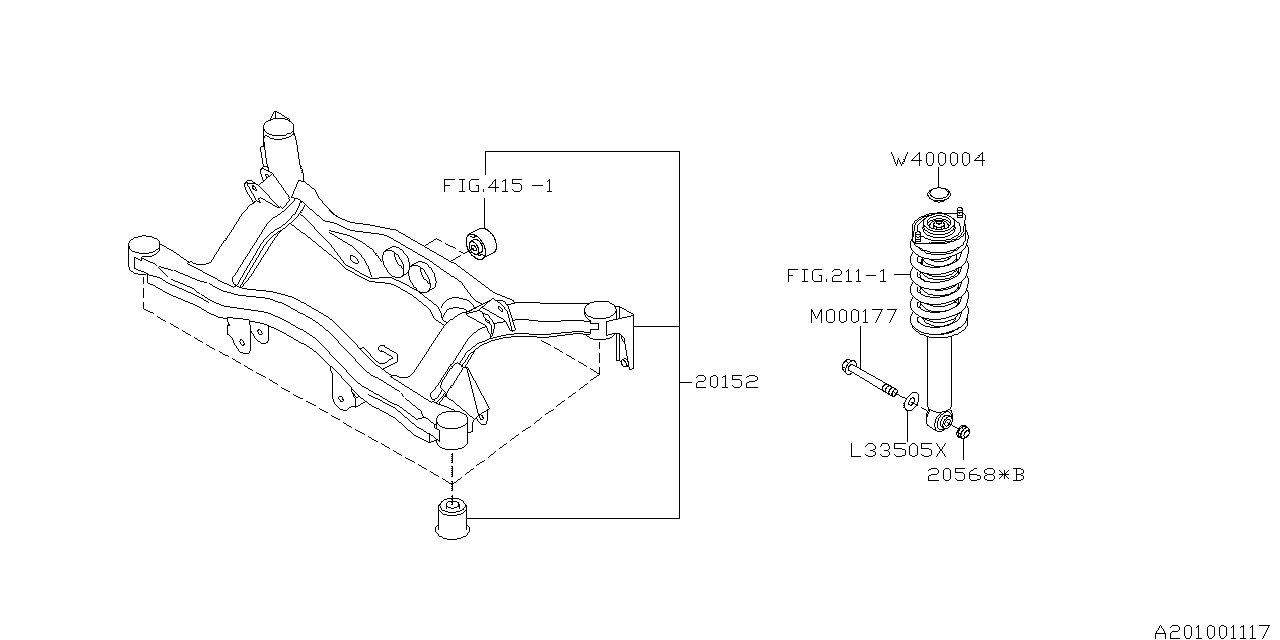 20152AE03A Genuine Subaru SUB FRAME ASSY REAR