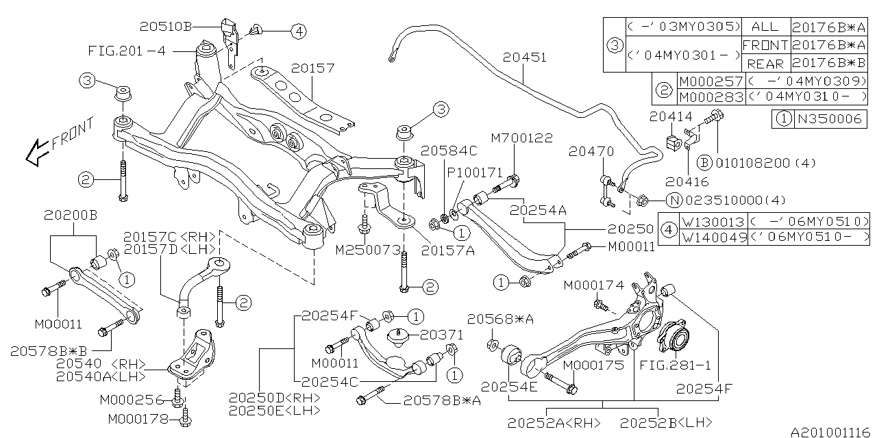 20250AE04A Genuine Subaru LINK ASSY REAR UPPER LH